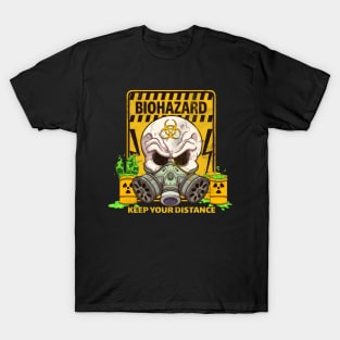 Cartoon Biohazard Skull With Caution Sign T-Shirt